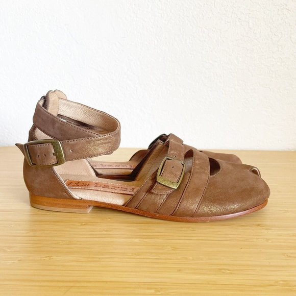 Jim Barnier Womens Size 9 Leather Sandals Peep Toe Ankle Wrap Brown Gold Shimmer - Picture 6 of 13